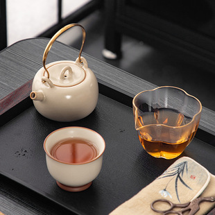 Beige Ru kiln tea cup Master Cup Single Cup Open piece nourishing ceramic tea cup engraved character tea cup with hand gift set logo
