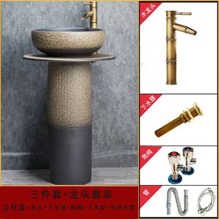 Ceramic Outdoor Wash Basin Villa Courtyard Pool Outdoor Balcony Floor-standing Integrated Column Basin Vertical Column Washbasin
