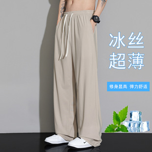 Ice Silk Wide-leg Pants Men's Summer Thin 2025 New Fashionable Student All-match Straight Casual Long Pants