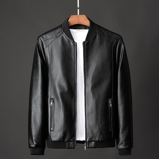 Cross-Border Men's plus size leather jacket men's autumn stand collar leather jacket men's trendy leather jacket men's one-piece delivery