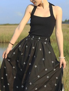 Summer Retro Hong Kong Style Red Neck Strap Vest Outer Wear Design Sense Niche Knitted Sling Base Top for Women