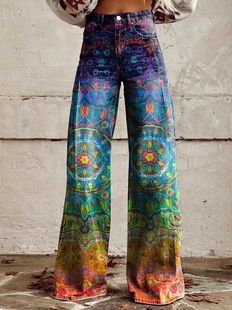 2025 Independent Station Xiyin Shrimp Skin New 3D Thermal Transfer Bell Pants Simulation Denim Pants Loose Pants Joker