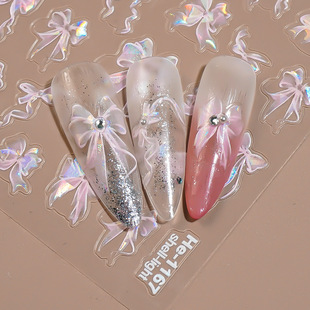 Redanco new 5D relief net red bow shell light nail stickers three-dimensional nail decals He-1167