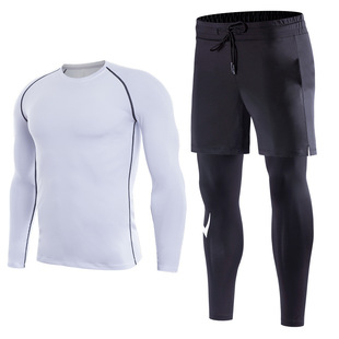 Long Sleeve workout clothes men's autumn and winter high elastic quick-drying tights basketball training running sports suit two-piece suit