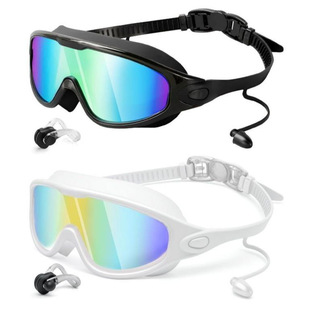 Cross-border New Swimming Goggles Adult Anti-fog HD Large Frame Swimming Goggles with Ear Plug Silicone Waterproof Electroplated Glasses
