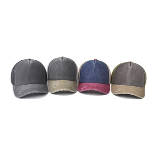 Cross-border new pure cotton washed old hole baseball cap outdoor all-match personalized summer color matching net cap