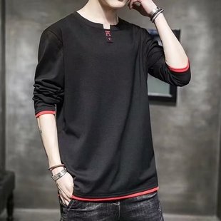 Long-sleeved T-shirt Men's Base Shirt Autumn Loose Crewneck Sweater Student T-shirt Trendy All-match Hong Kong-style Instagram Top Clothes