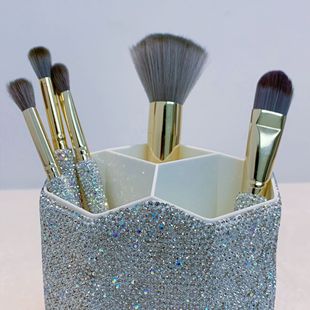 Light Luxury Diamond Cosmetic Brush Storage Barrel Large Capacity Multi-grid Lipstick Eyebrow Pen Storage Box Home Office Desktop Pen