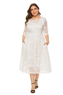 8XL Amazon Explosions European and American Large Size Women's New Evening Dress Bridesmaid Dress Lace Pocket Dress SQ134