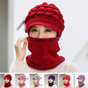 Middle-aged and elderly hat female winter velvet padded conjoined mother wool hat grandma winter outdoor warm hat