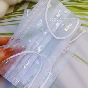 Summer disposable 2-layer mask 1-layer mesh 1-layer cloth lightweight super breathable light blue butterfly high color value