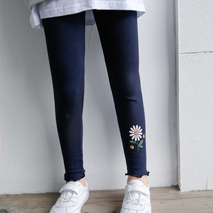 Spring and Autumn Children's Leggings Small and Medium-sized Girls Outer Wear Pants Baby Cute Western-style Ear-edged Casual Pants Children's Pants Batch