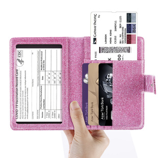 RFID anti-magnetic passport bag puleather multi-card position Amazon vaccine card set passport cover with mirror window microfiber spot