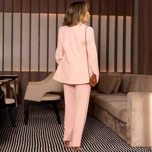 Autumn 2024 New European and American Amazon Cross-border Women's Solid Color Lassel Suit Elegant Commuter Pants Two-piece Set