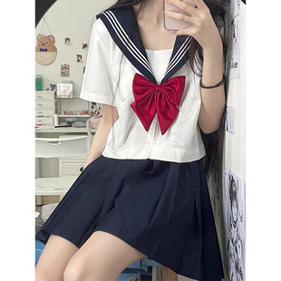 Japanese Orthodox jk Uniform White Three Basic Suit College Style School Uniform Women's Sailing Suit Pleated Skirt Summer Skirt