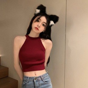 Knitted Small Camisole Women's Summer Inner Base Shirt Hanging Neck Wrap Chest Hot Girls Sexy Ins Trendy Outer Wear Top