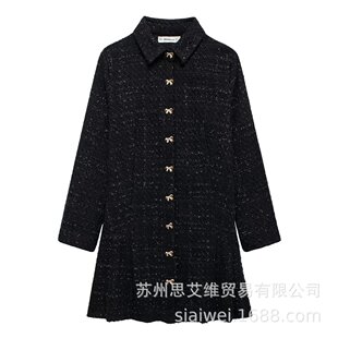 SAW AliExpress cross-border independent station women's European and American style temperament lapel bow button dress