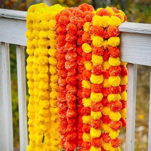 Cross Border Halloween Indian Decorative Garments Artificial Marigold Flower String Festival Celebration Mexican Day of the Dead Plastic