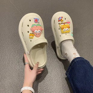 2023 new hole shoes women's summer Net infrared wear fashion milk huhoo non-slip thick bottom closed toe lazy sandals