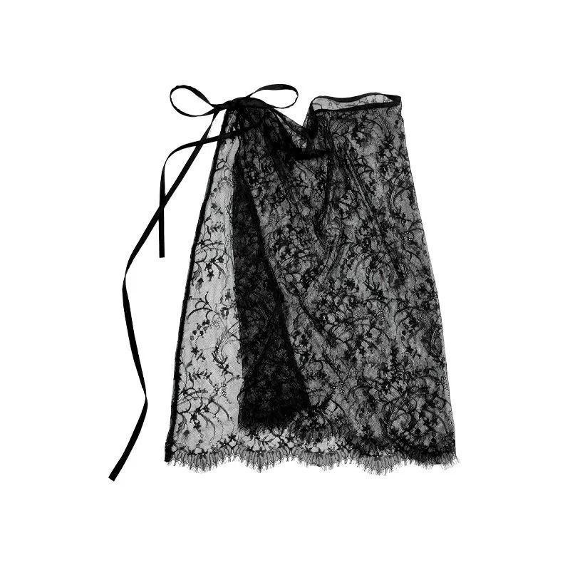 Korean-Style Lace Gauze Skirt with Floral Trim, Fashionable and Versatile Lace Waistpiece for Women