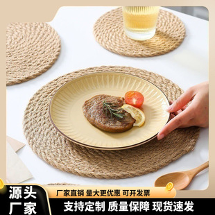 Nordic Style Linen Woven Cotton Rope Place Mat Straw Coaster Japanese Style Cotton and Linen Bowl Mat Pot Mat Household Heat Insulation Mat for Dining Table