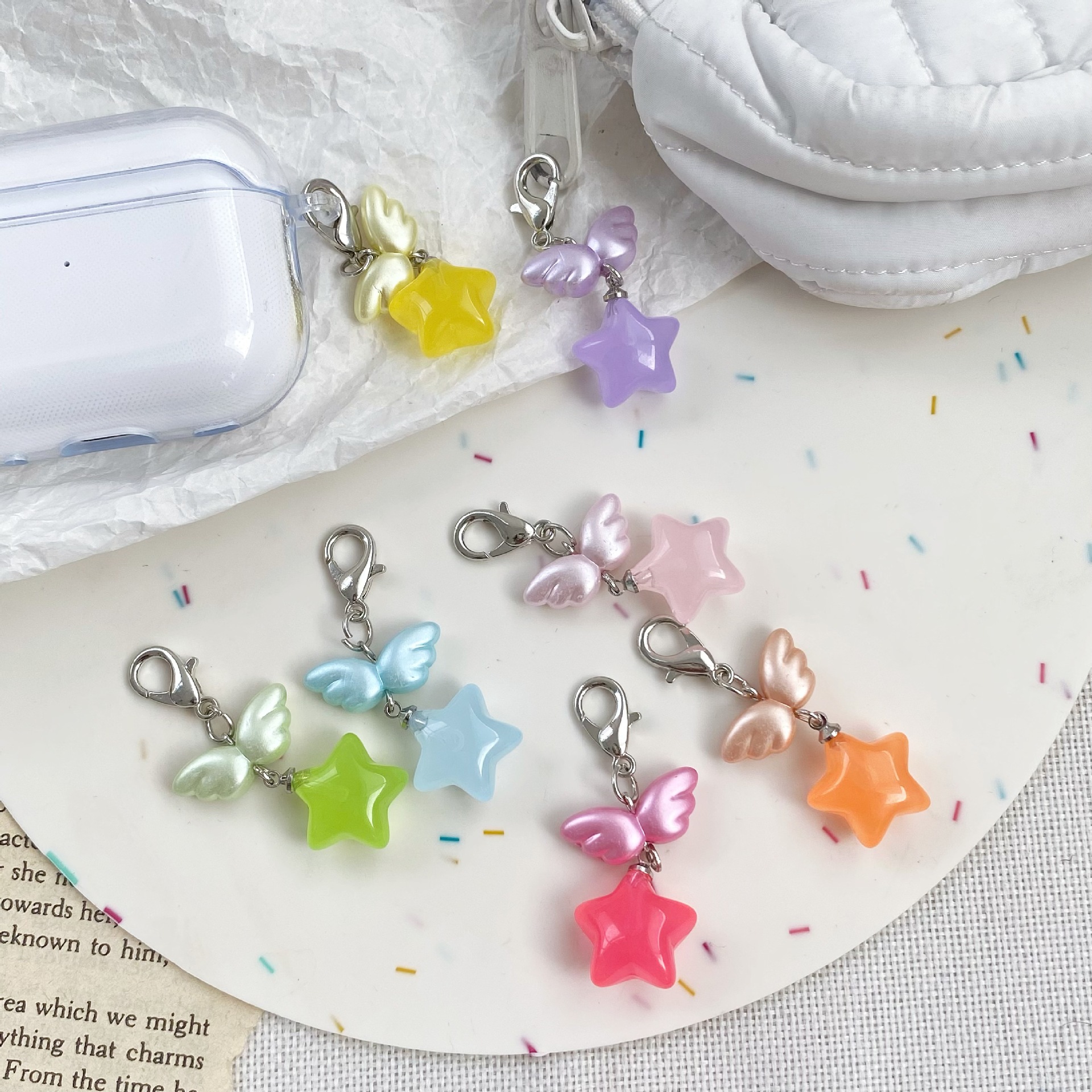 Angel Pentagram Jelly Cute Star Pentagram Korean Ocean Sweet Wings Pendant Bag Keychain