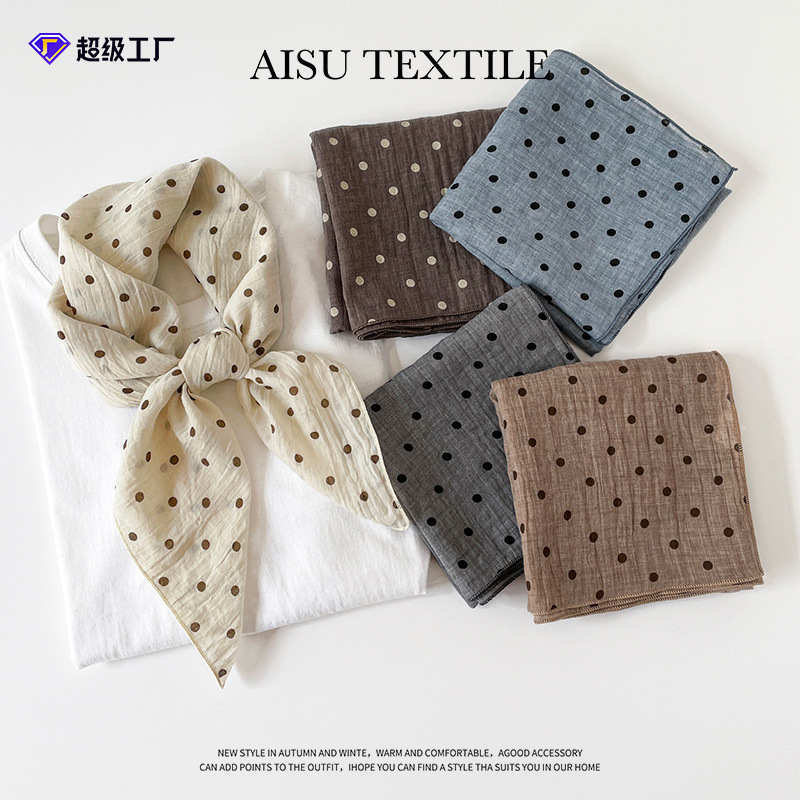 Artistic polka dot silk scarf, 70% cotton, summer sun protection, decorative, elegant neckerchief, soft and breathable silk scarf/scarf
