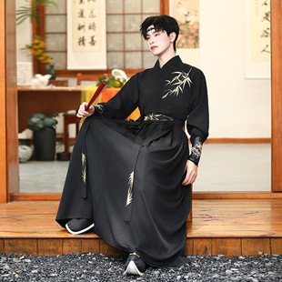 Оригинальный реальный выстрел Hanfu бамбуковая вышивка листьев и воротник боевых искусств
