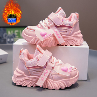 Children's sneaker Thickened Girls' Torre Shoes Winter New Arrival fleece-lined Cotton Shoes All-Match Warm Girls' Casual Shoes