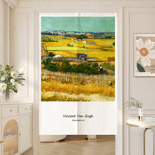 Van Gogh Fabric Door Curtain Nordic Ins Simple Partition Curtain Punch-free Home Decoration Bathroom Bedroom Aisle Curtain