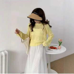 Fashion Spring New Sun Protection Jacket Petite Long Sleeve Thin Air Conditioning Shirt Hollow Knit Sweater Women's Cover-Up