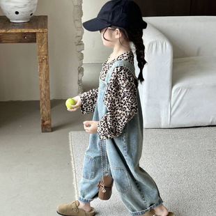Boys and Girls Denim Suspender Pants Spring and Autumn New Super Foreign Style Baby Baby Suspender Pants Loose Korean Style Trousers for Children