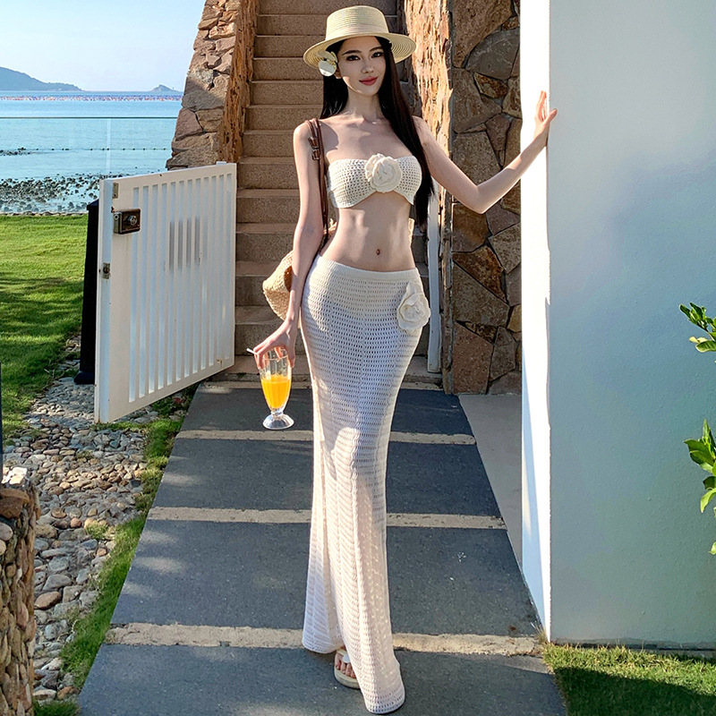 Thai Niche High-End Lace Tube Top Two-Piece Bikini for Island Vacation, Sexy Slimming Hot Spring Swimsuit for Women