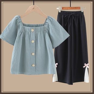 UNMUN Summer New Single/suit Girl's Short-sleeved Chiffon Shirt Middle School Girl's College Style Fashionable Two-piece Set