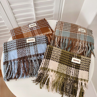 Scarf Women's Autumn and Winter Korean Style All-match Large Plaid Contrast Color Imitation Cashmere Shawl Dual-purpose Long Thickened Tassel Scarf for Men and Women