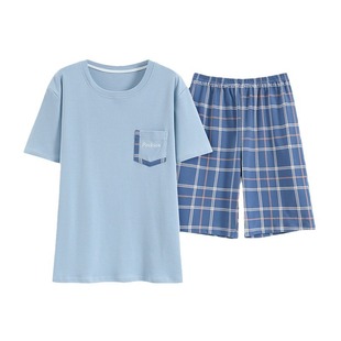 Men's pajamas men's summer short-sleeved cotton round neck men's cotton casual home wear summer suit cross-border wholesale