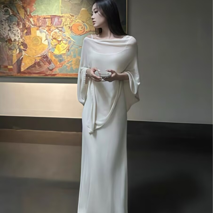 Spring and Summer Cool-Sensation Spaghetti Strap Dress and Cover-Up Set, Casual and Lazy Style, High-End and Elegant Two-Piece Set