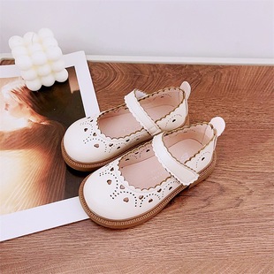 Women's children's small leather shoes breathable hollow princess shoes soft bottom children's shoes children's shoes girls shoes black performance shoes