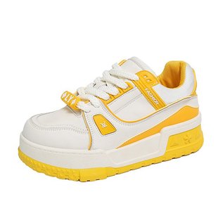 European 2025 Lace-up Big Head Bread Shoes Casual Shoes Skate Shoes White Shoes Sports Thick Bottom Platform Puffin Chubby Ding Women's Shoes