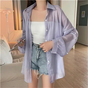 Air conditioning sunscreen shirt women's thin outer shirt summer new design sense chiffon shirt clothes niche wholesale