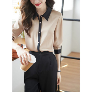 High-grade Satin Draped Long-sleeved Shirt Women's Design Sense Niche Autumn and Winter New Color-matching Commuting Professional Shirt