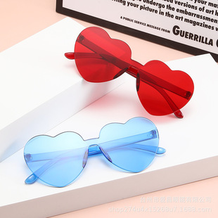 Children's Peach Heart Sunglasses Cross-border European and American Heart-shaped One-piece Jelly-colored Heart Sunglasses Candy-colored Heart Glasses
