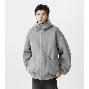 American-style Heavy fleece-lined Hooded Cardigan Sweater Men's and Women's Trendy Loose Design Zipper Hoodie Thickened Sports Jacket