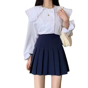 2022 new black preppy style pleated skirt women's spring and autumn high waist slimming JK skirt small versatile skirt