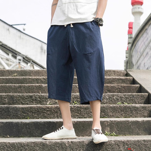 Linen Pants Men's Fat Shorts Capri Pants Summer Thin Cotton and Linen Pants Straight plus size Loose Pants Men's Pants