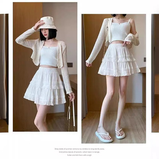 2025 Summer New Style Cake Skirt White Women's High Waist Small Slim A- line Hip Puff Skirt