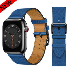 Для iwatch8 Hermes кожаный ремешок Apple Watch7654SE Контрастный сафьяно браслет