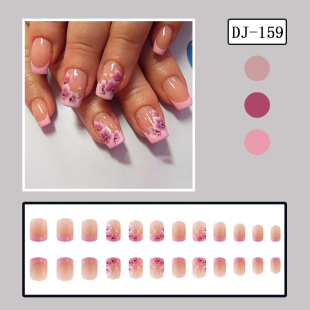 Spring Pink French Peach Blossom Design New Year Fashion Fake Nail Wear Nail Nail Nail Nail Pressing Nail Nail Nail Art