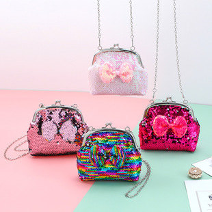 5 Inch New Arrival Sequin Shoulder Bag Bow Coin Purse Coin Bag Children's Cute Crossbody Bag Card Storage Bag