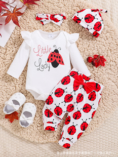 2024 autumn and winter cross-border baby long sleeve crew neck letter printed jumpsuit casual cute cartoon trousers suit